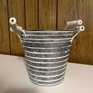 Striped Galvanized Metsl Bucket with Handles set of 2